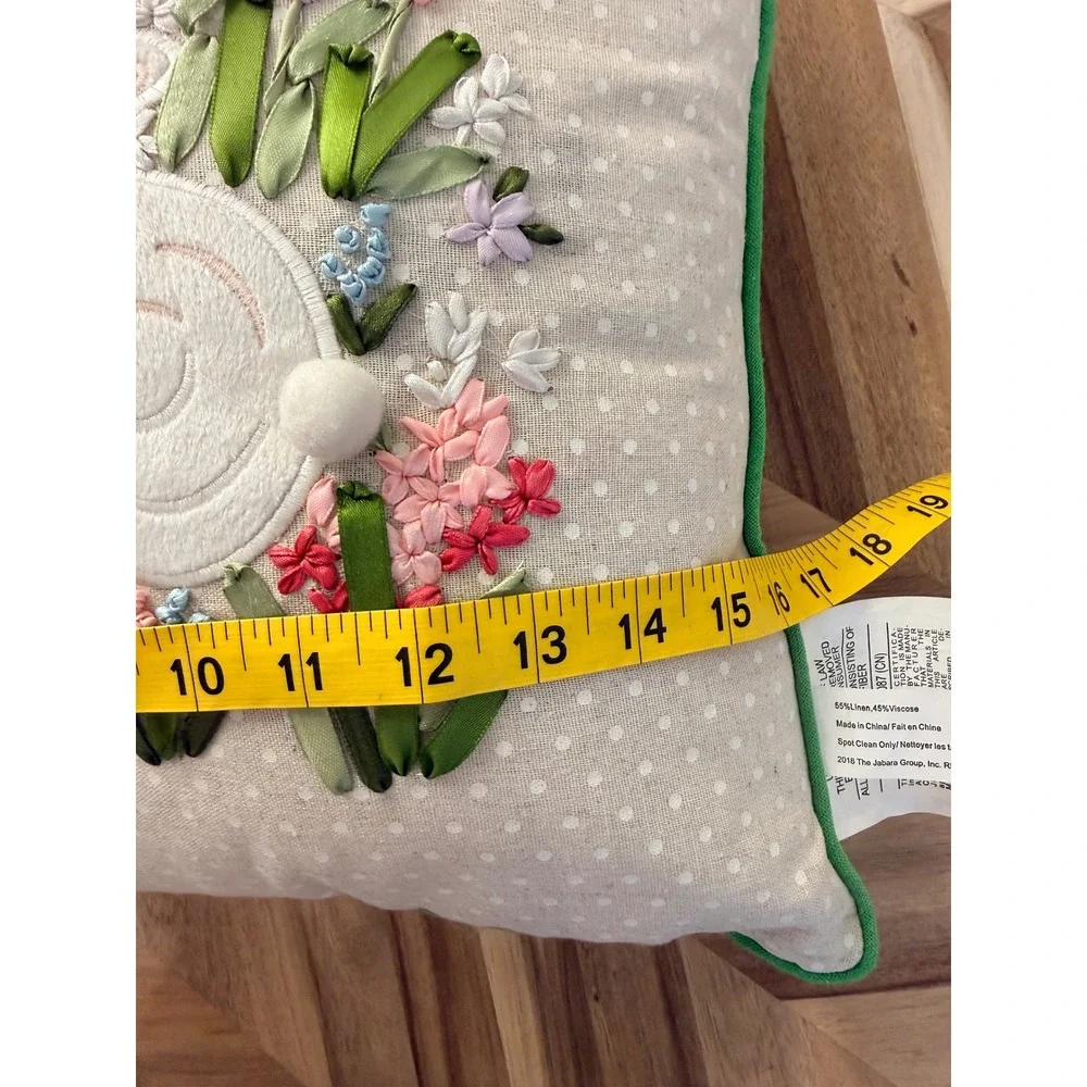 Easter Bunny Floral Ribbon‎ Embroidery Accent Pillow Spring Easter Cottagecore